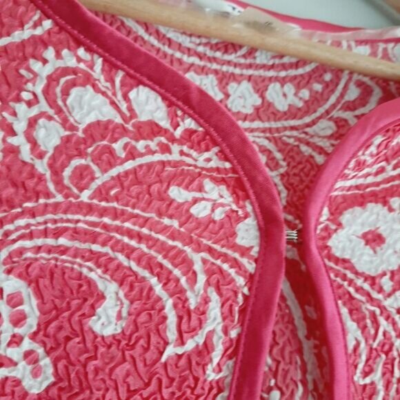 TANJAY Textured Light Paisley & Floral Satin Cardigan Top Sz 16 - Picture 5 of 12